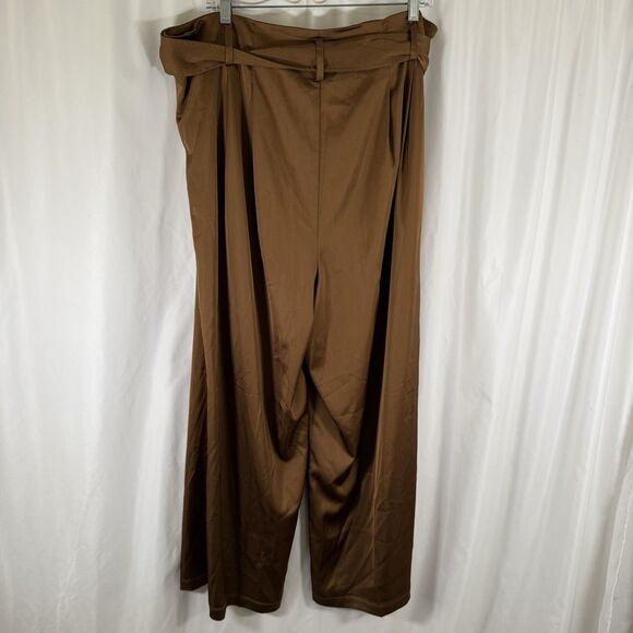 Universal Standard Pants Women's Medium Petite Satin Brown Wide Leg Tie Waist - Picture 9 of 11